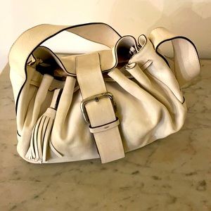 Mariani Designer Vintage Leather Shoulder Bag Mini w/Tassel -White
